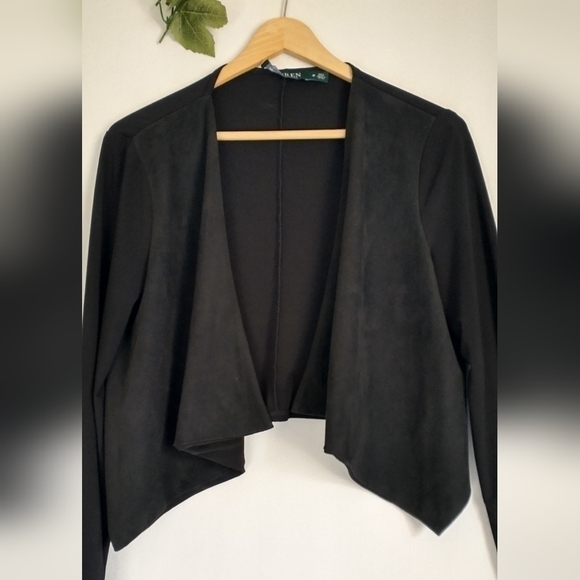 Lauren Ralph Lauren Classic Black Crop Sweater Cardigan Jacket Medium - Picture 3 of 7